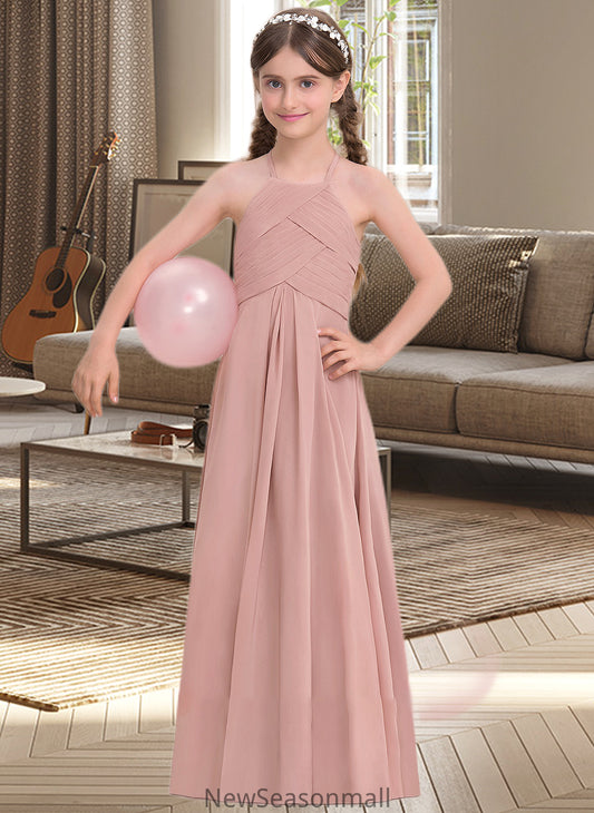 Luna A-Line Scoop Neck Floor-Length Chiffon Junior Bridesmaid Dress With Ruffle HEP0013632