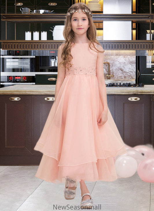 Janet A-Line Scoop Neck Ankle-Length Organza Junior Bridesmaid Dress With Beading Sequins HEP0013633