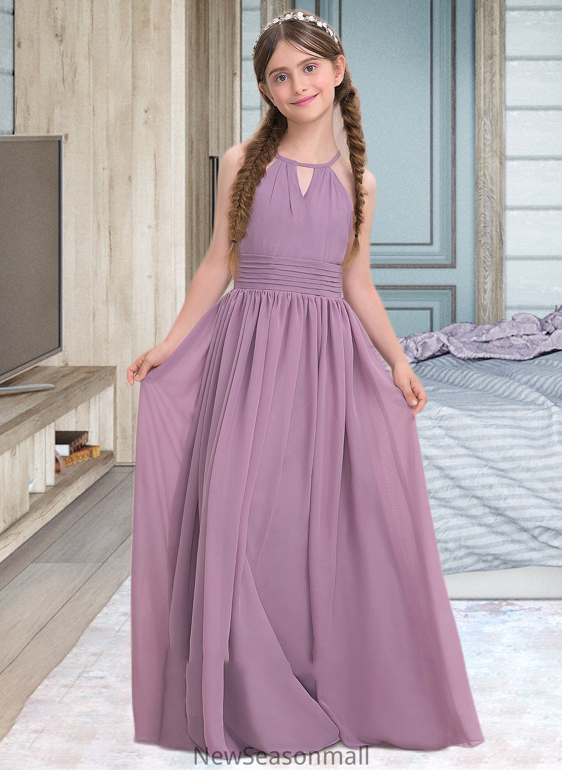 Isabella A-LineScoopNeckFloor-LengthChiffonJuniorBridesmaidDressWithRuffle#119580 HEP0013647