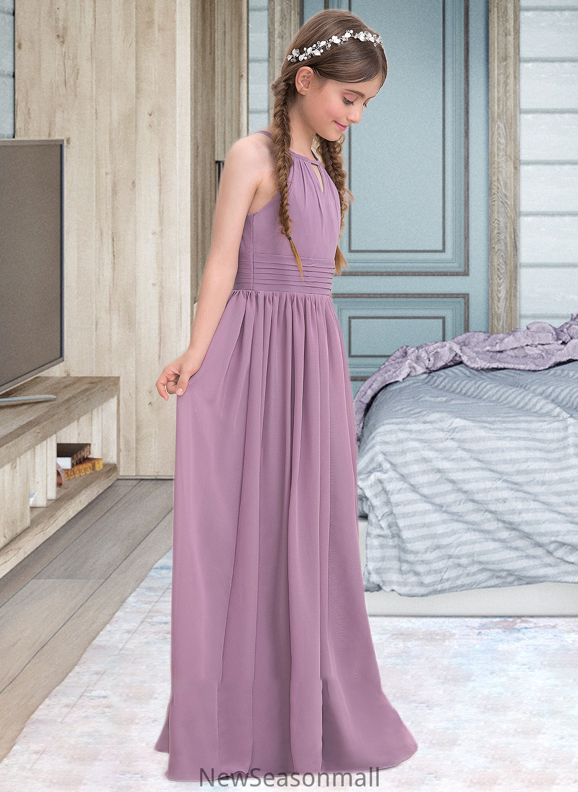 Isabella A-LineScoopNeckFloor-LengthChiffonJuniorBridesmaidDressWithRuffle#119580 HEP0013647