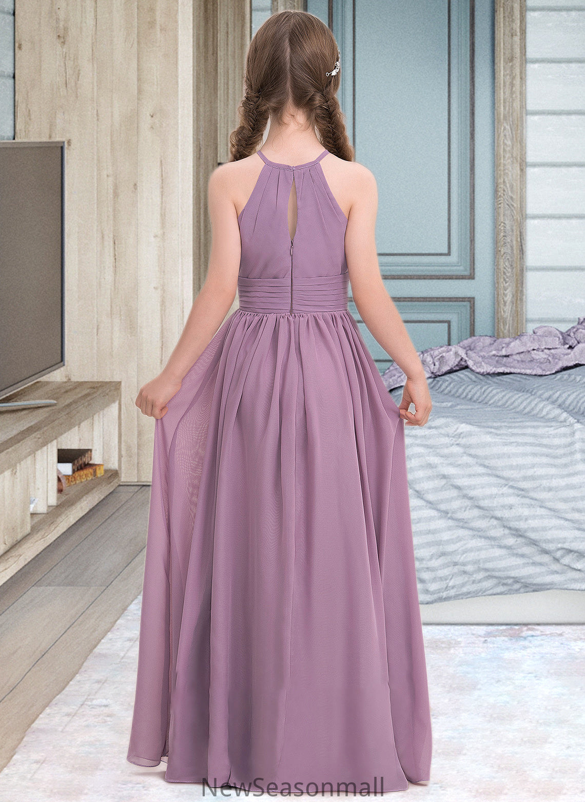 Isabella A-LineScoopNeckFloor-LengthChiffonJuniorBridesmaidDressWithRuffle#119580 HEP0013647