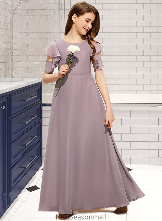 Elliana A-Line Scoop Neck Floor-Length Chiffon Junior Bridesmaid Dress With Cascading Ruffles HEP0013649