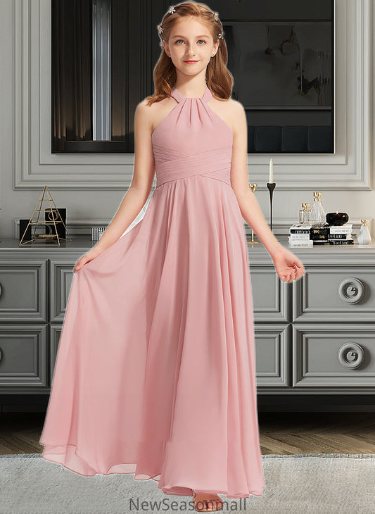 Cali A-Line Square Neckline Floor-Length Chiffon Junior Bridesmaid Dress With Ruffle HEP0013651