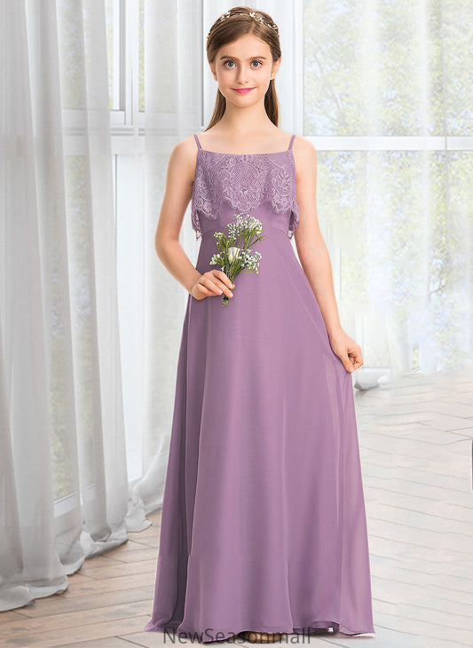 Marianna A-Line Square Neckline Floor-Length Chiffon Lace Junior Bridesmaid Dress HEP0013660