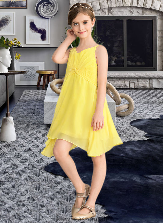 Amber A-Line V-neck Knee-Length Chiffon Junior Bridesmaid Dress With Ruffle HEP0013664