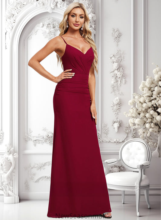 Fernanda Trumpet/Mermaid V-Neck Floor-Length Chiffon Bridesmaid Dress HEP0025825