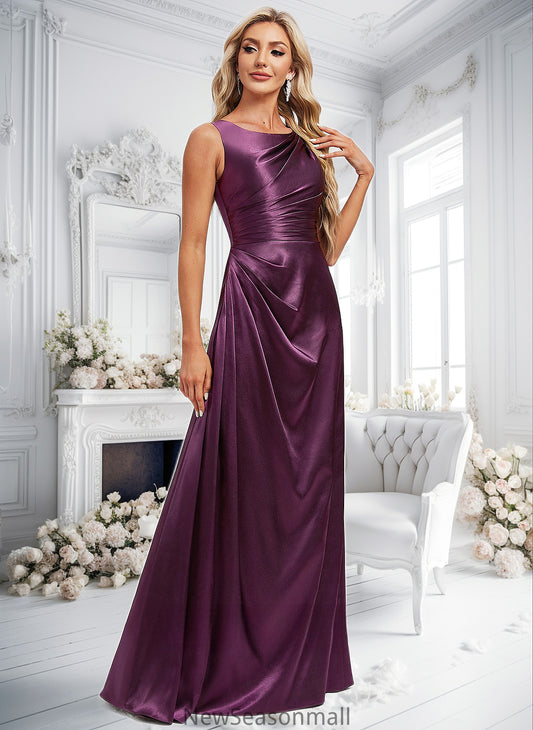 Ursula A-line Scoop Floor-Length Stretch Satin Bridesmaid Dress HEP0025829