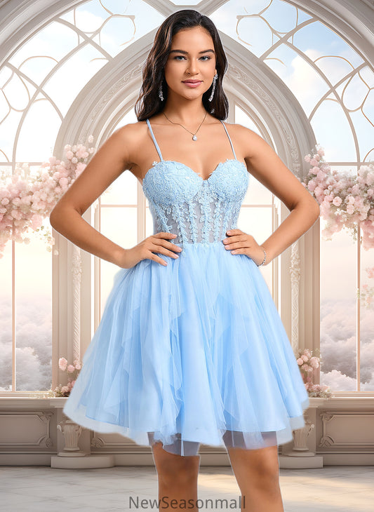 Rylie Ball-Gown/Princess Sweetheart Short Lace Tulle Homecoming Dress With Ruffle HEP0025707