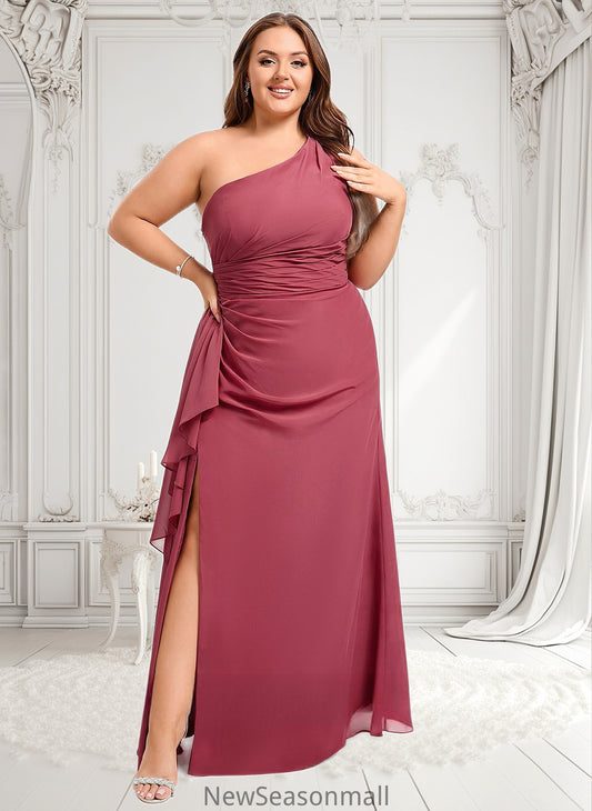 Mignon A-line One Shoulder Floor-Length Chiffon Bridesmaid Dress With Ruffle HEP0025824