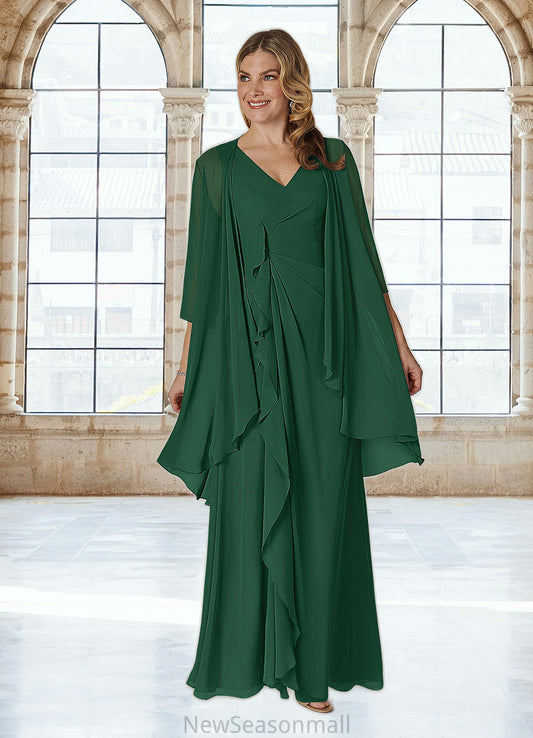 Ginny A-Line V-Neck Pleated Chiffon Floor-Length Dress HEP0022639