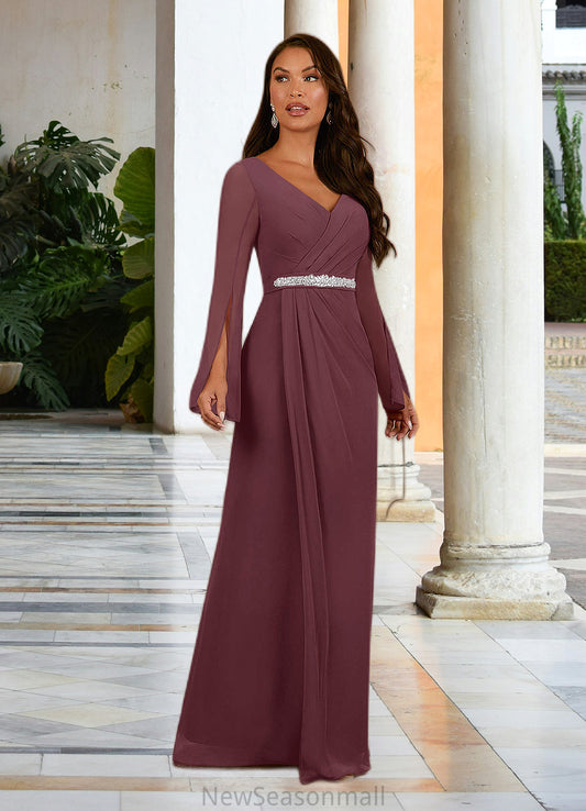 Georgia A-Line V-Neck Pleated Chiffon Floor-Length Dress HEP0022656