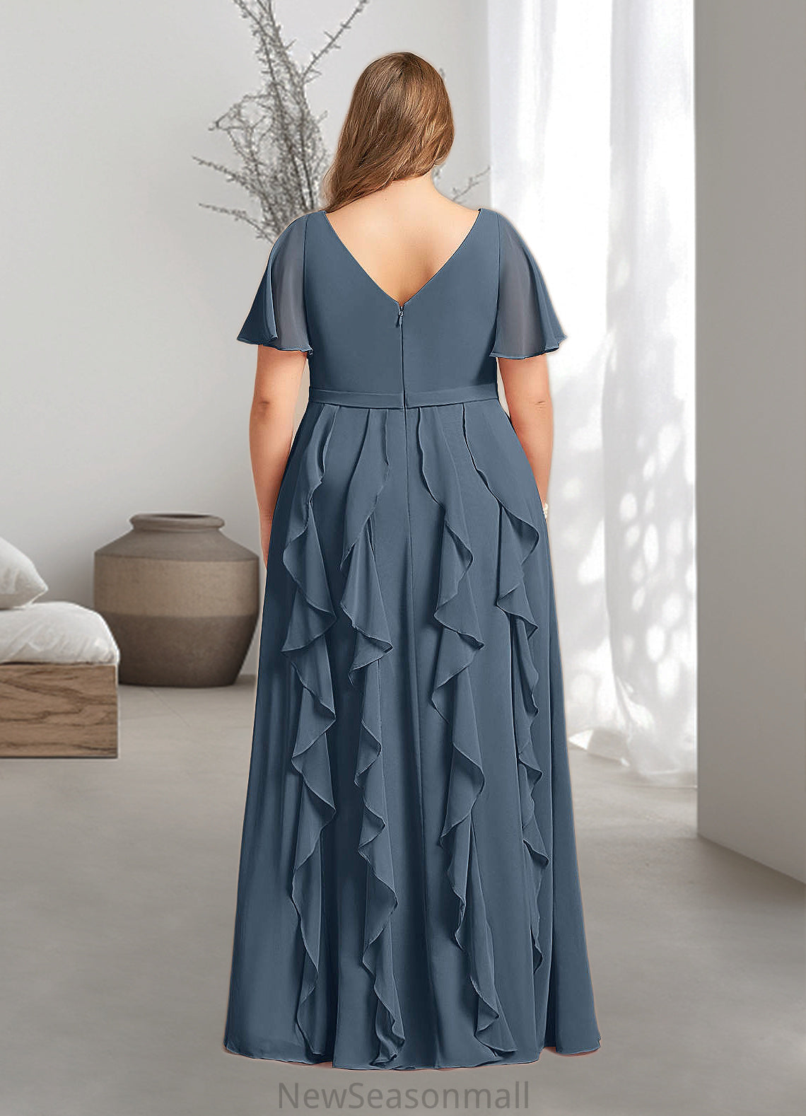 Lizbeth A-Line V-Neck Chiffon Floor-Length Dress HEP0022679