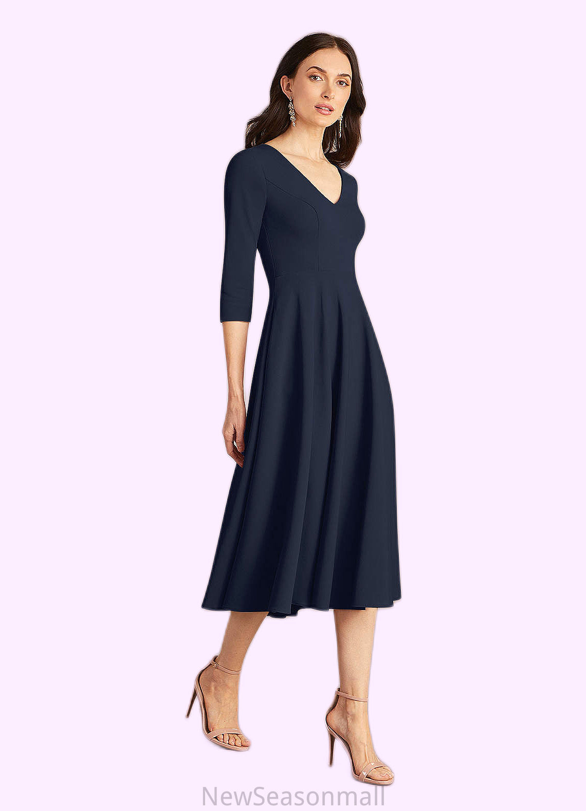 Kylie A-Line Stretch Crepe Tea-Length Dress HEP0022684