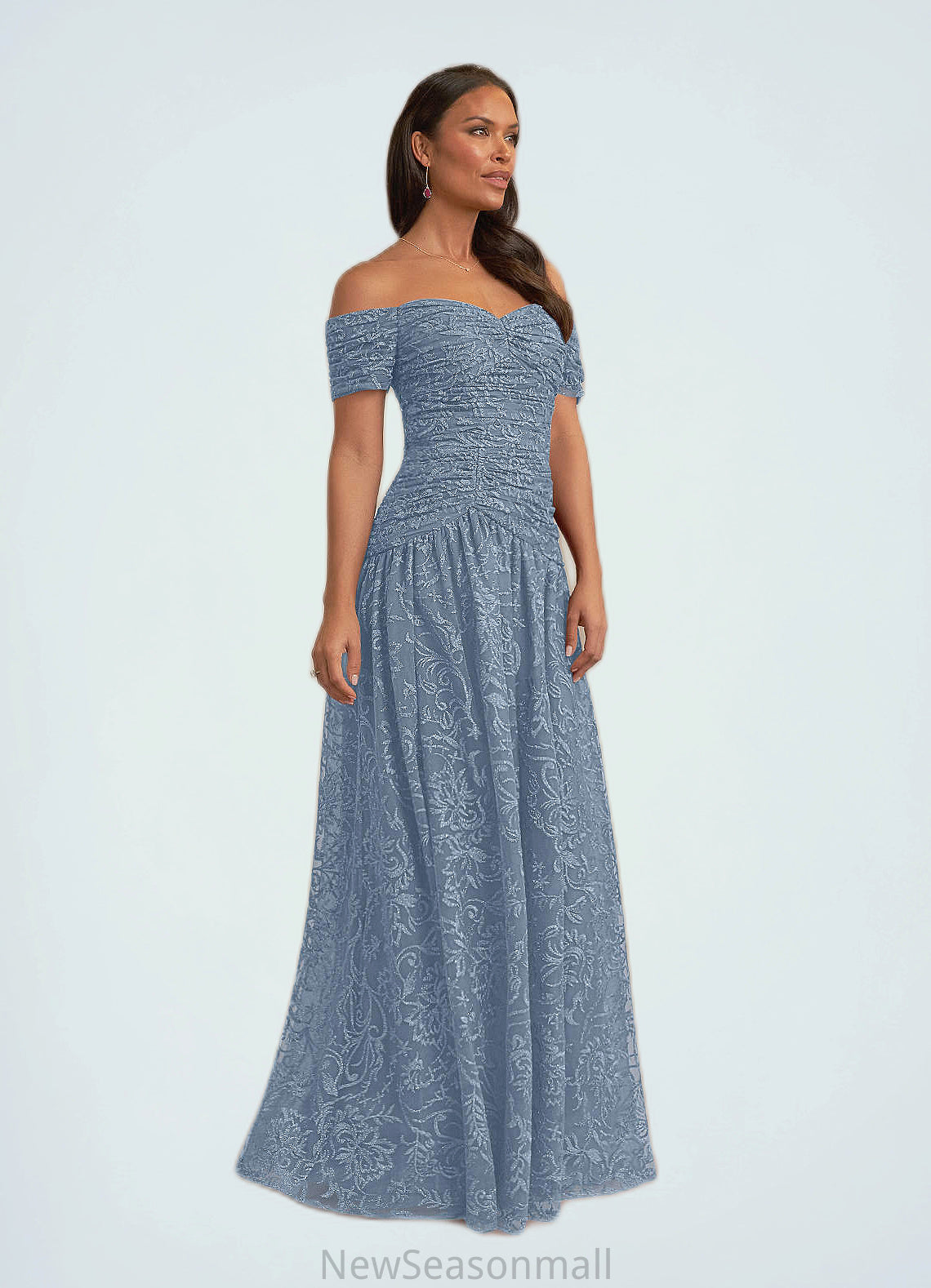 Ximena A-Line Sweetheart Off the Shoulder Lace Floor-Length Dress HEP0022688