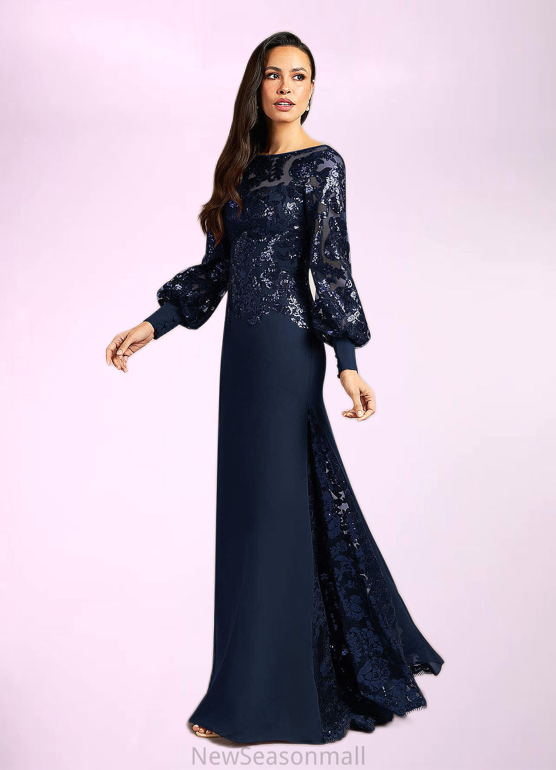 Mallory Mermaid Sequins Lace Floor-Length Dress HEP0022689