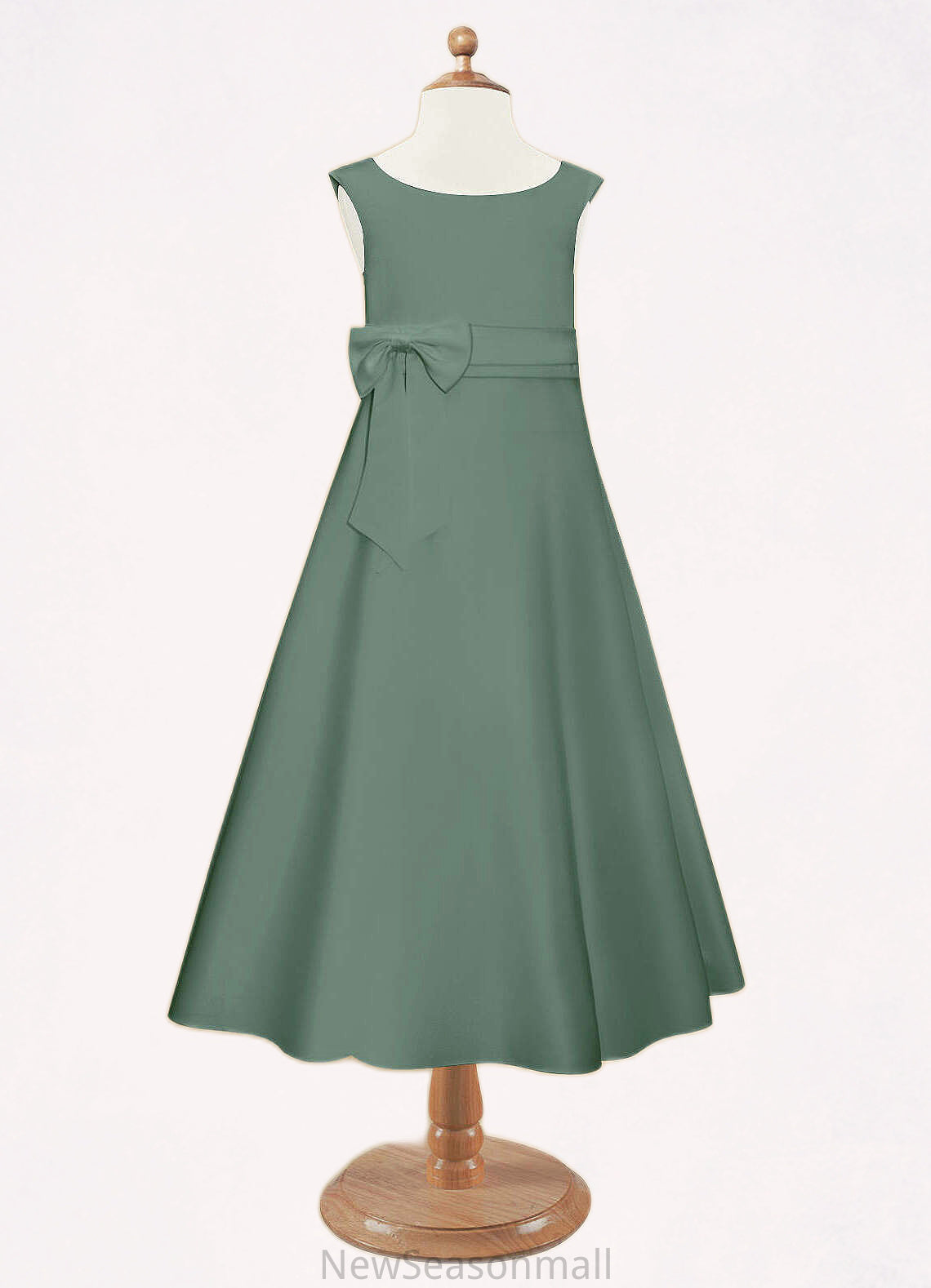 Precious A-Line Pleated Matte Satin Ankle-Length Dress Eucalyptus HEP0022803