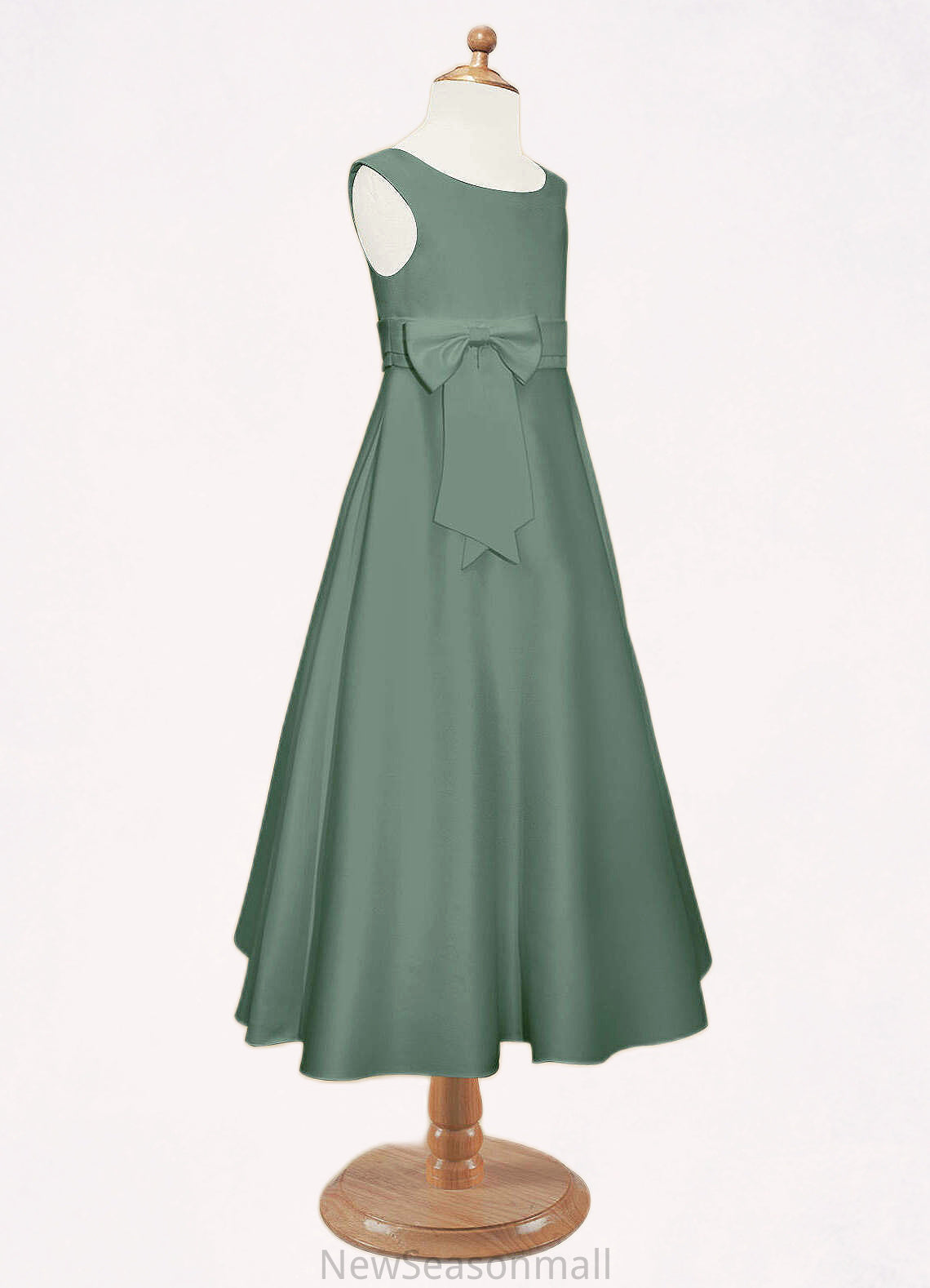 Precious A-Line Pleated Matte Satin Ankle-Length Dress Eucalyptus HEP0022803