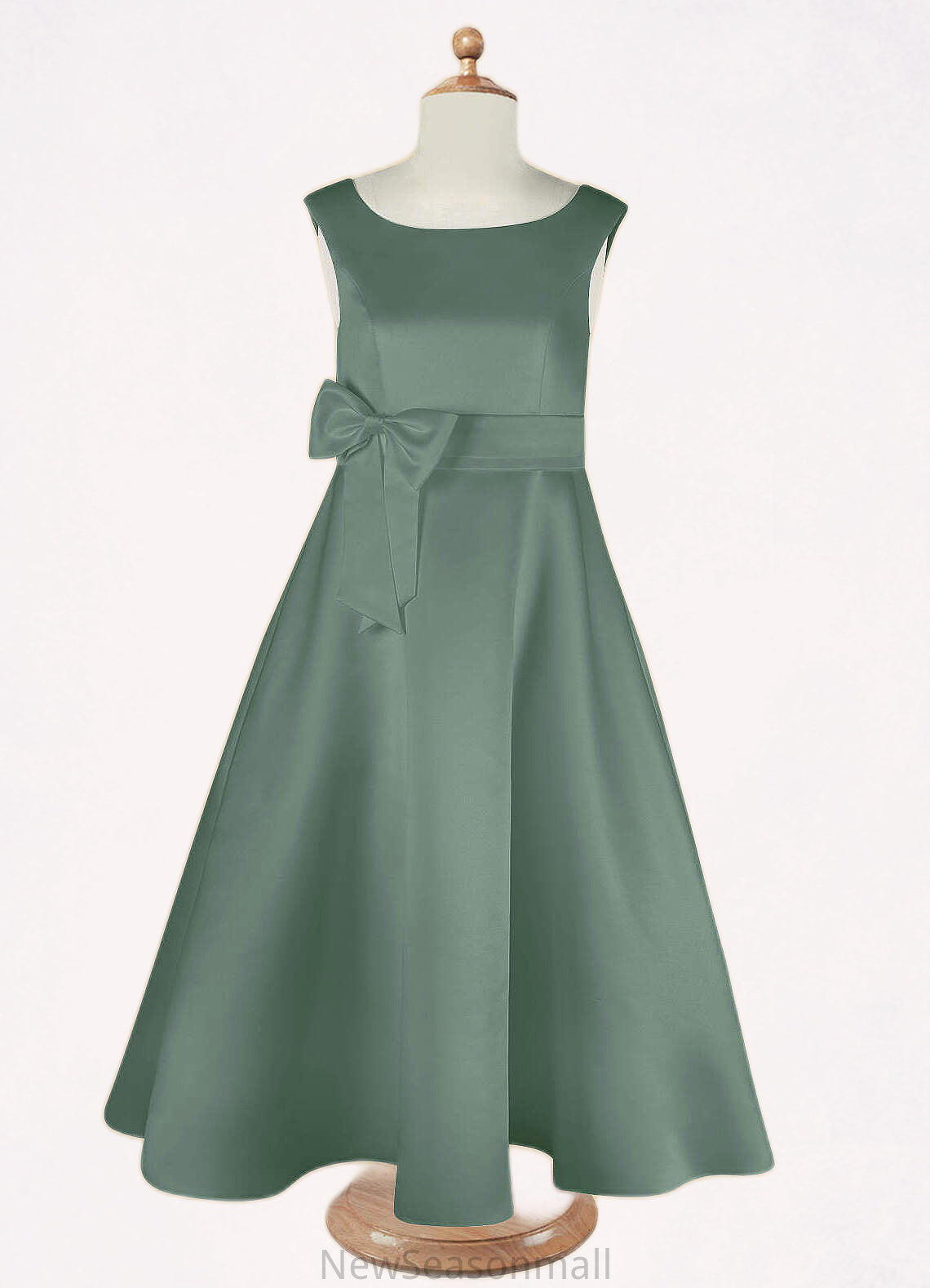 Precious A-Line Pleated Matte Satin Ankle-Length Dress Eucalyptus HEP0022803