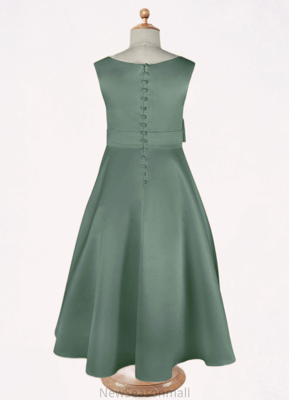 Precious A-Line Pleated Matte Satin Ankle-Length Dress Eucalyptus HEP0022803