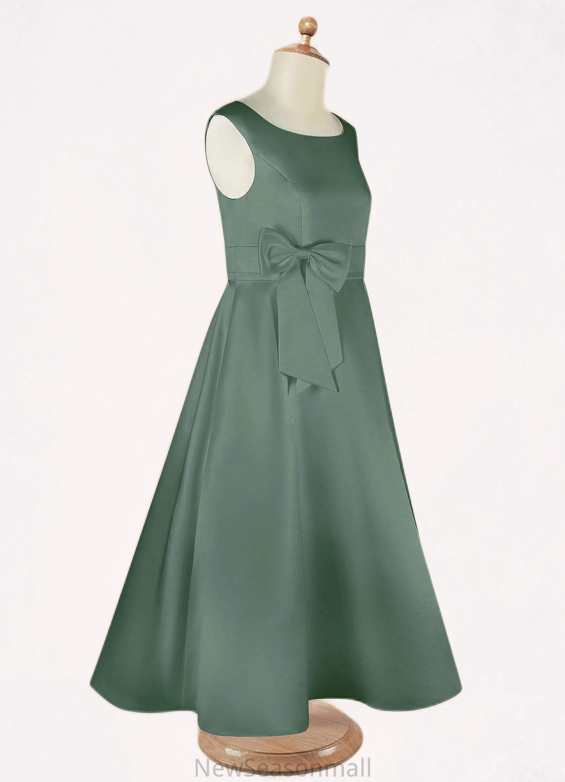 Precious A-Line Pleated Matte Satin Ankle-Length Dress Eucalyptus HEP0022803