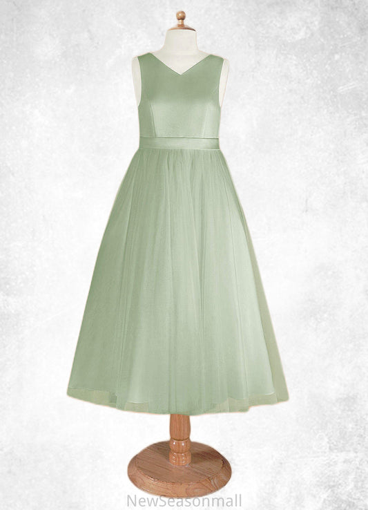 Charlotte A-Line Pleated Matte Satin Tea-Length Dress Dusty Sage HEP0022804