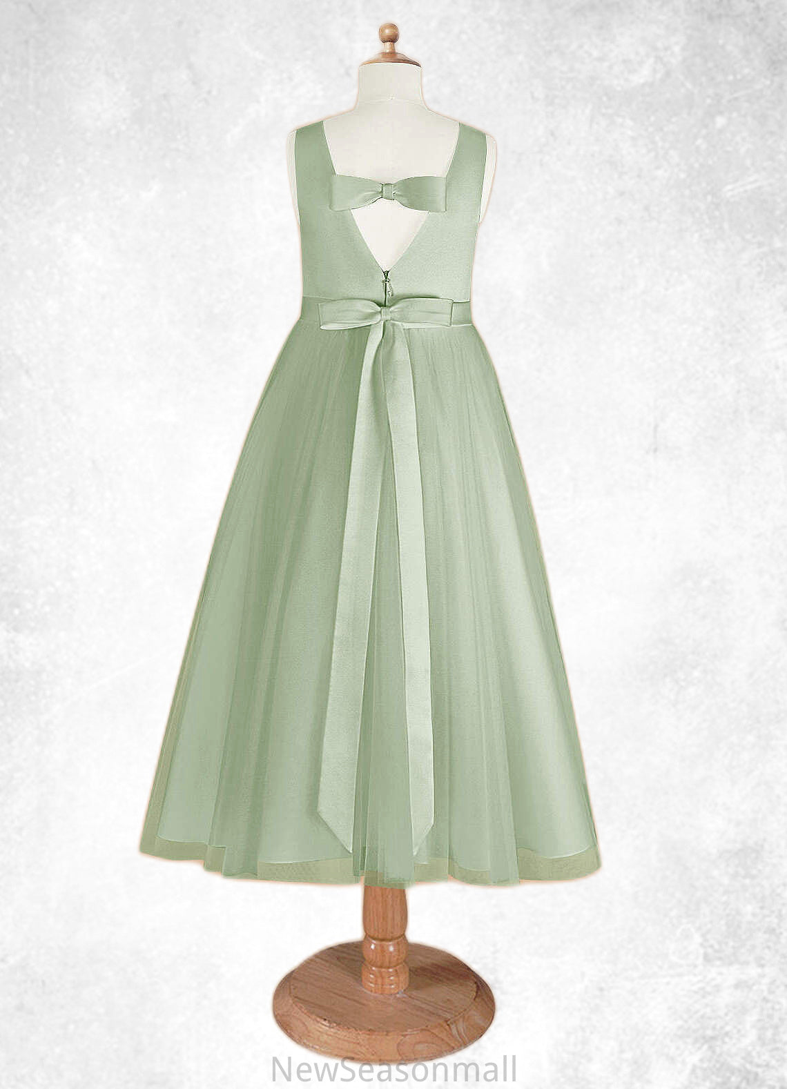 Charlotte A-Line Pleated Matte Satin Tea-Length Dress Dusty Sage HEP0022804