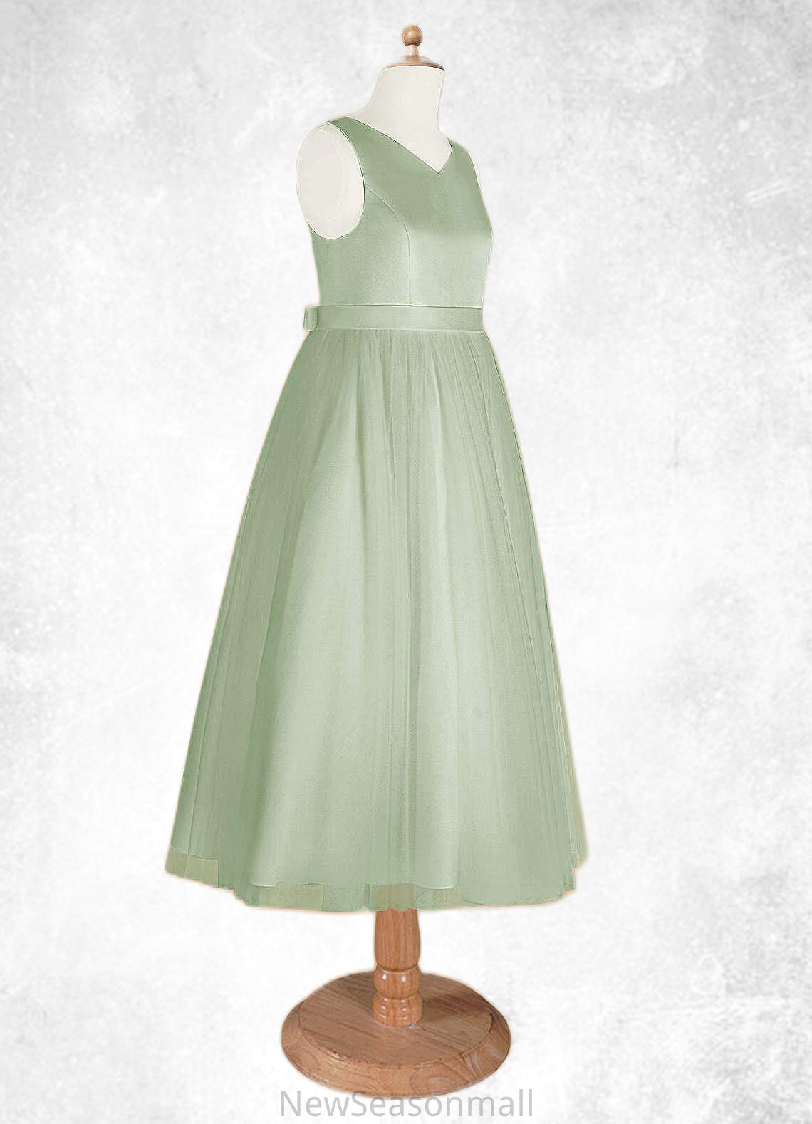 Charlotte A-Line Pleated Matte Satin Tea-Length Dress Dusty Sage HEP0022804