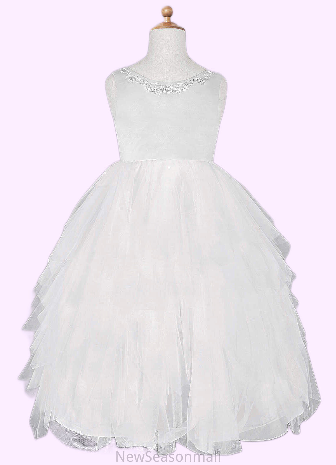 Salome Ball-Gown Embroidered Tulle Knee-Length Dress Diamond White HEP0022808