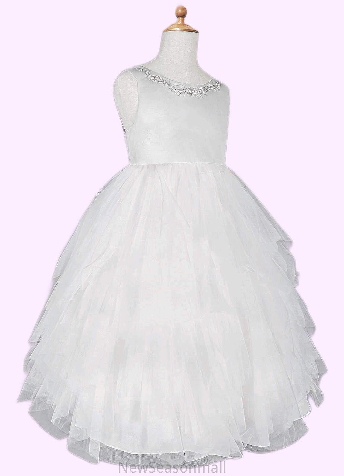 Salome Ball-Gown Embroidered Tulle Knee-Length Dress Diamond White HEP0022808