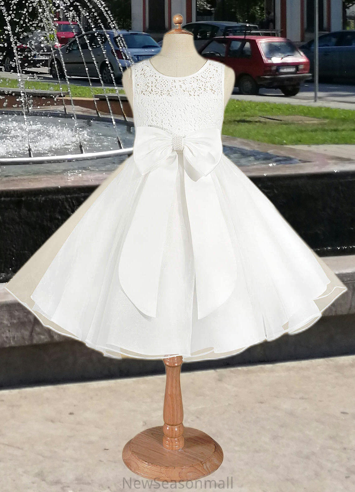 Rita A-Line Lace Organza Knee-Length Dress Diamond White HEP0022811