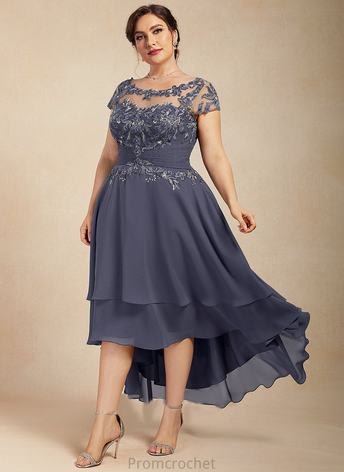 A-Line the Bride Dress Neck Lucile Chiffon Lace With Asymmetrical of Scoop Beading Mother Mother of the Bride Dresses