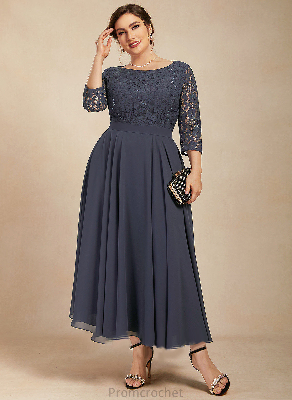 Dress Chiffon Scoop Mother of the Bride Dresses Neck Mother Bride Tea-Length of Sequins A-Line With Elsa Lace the