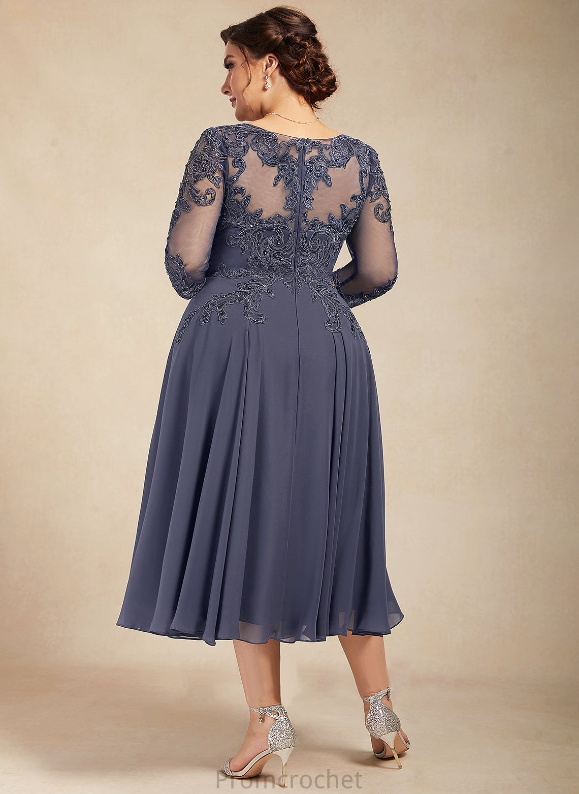 Yamilet Lace Dress the Bride Scoop Sequins Chiffon Mother Mother of the Bride Dresses Neck With Tea-Length A-Line of Beading