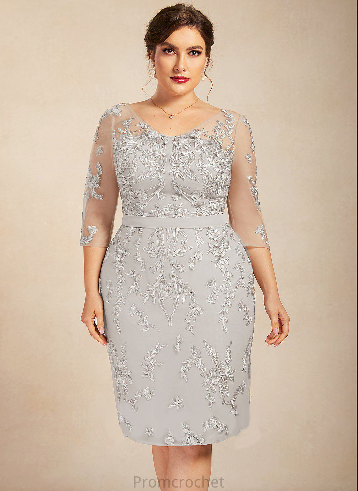 Sheath/Column Mother Jaylah Bride Knee-Length the V-neck of Lace Dress Mother of the Bride Dresses