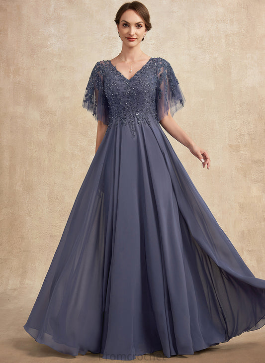 Mother A-Line Dress V-neck Bride the Floor-Length Sequins Lace Chiffon With Briley Mother of the Bride Dresses of Beading