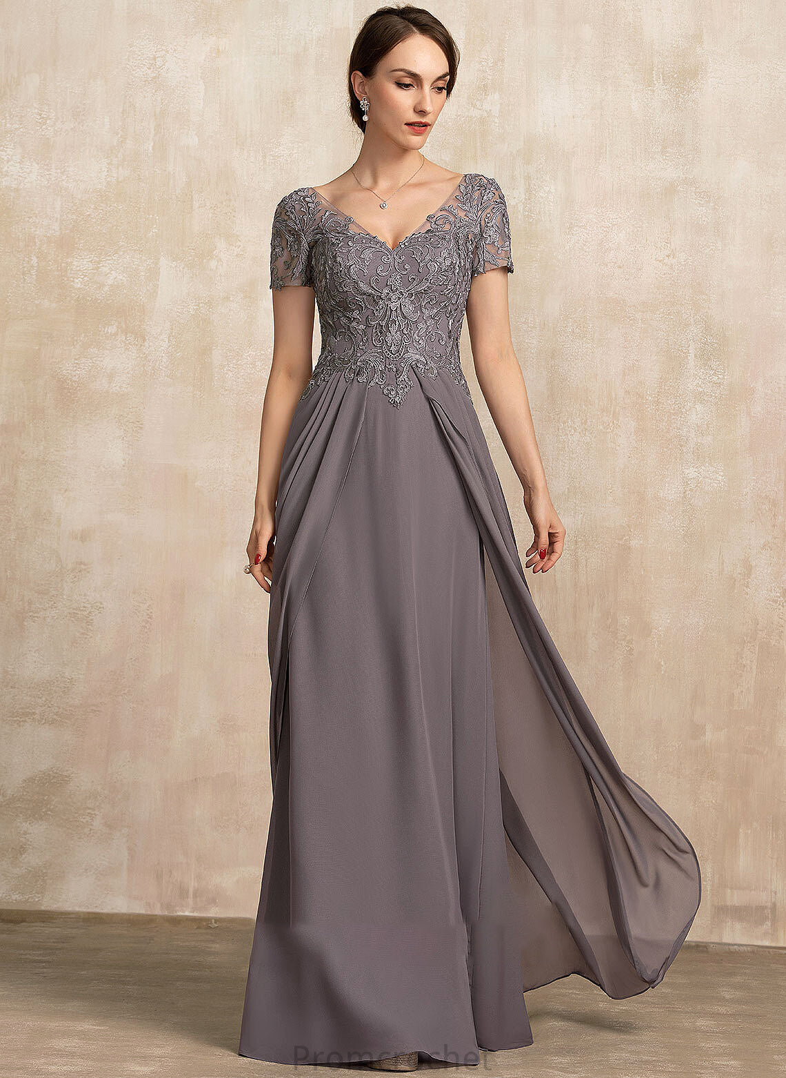 Chiffon the Mother of the Bride Dresses Catherine V-neck A-Line Floor-Length Mother of Dress Lace Bride