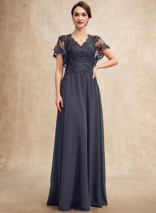 the With of Chiffon A-Line V-neck Mother of the Bride Dresses Dress Phoenix Sequins Mother Lace Bride Floor-Length