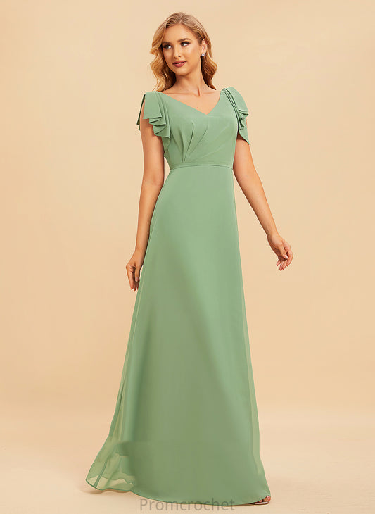 Silhouette Fabric V-neck Ruffle Floor-Length A-Line Embellishment Neckline Length Salome Natural Waist Floor Length Bridesmaid Dresses