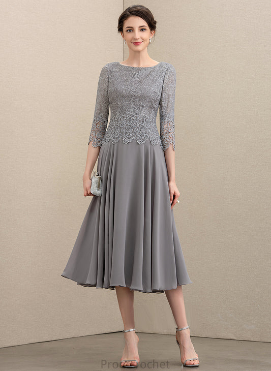 Scoop Tea-Length Dress Mother of the Bride Dresses Lace Bride of Neck A-Line Mother Melody the Chiffon