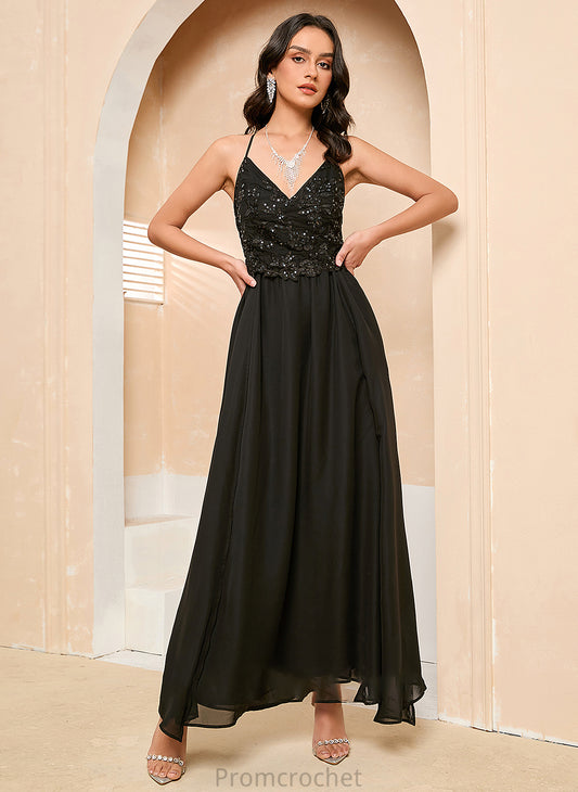 V-neck Embellishment SplitFront Length Fabric Sequins Silhouette Neckline A-Line Ankle-Length Cornelia Straps Bridesmaid Dresses