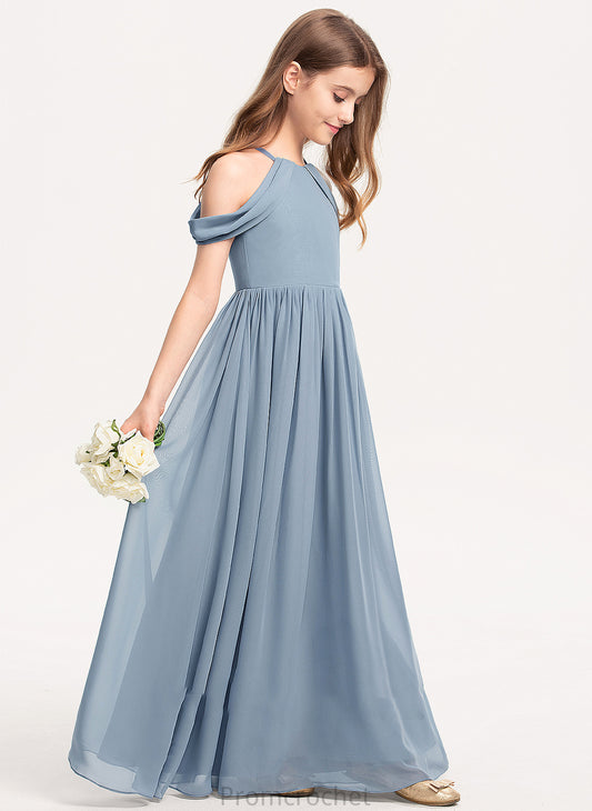 Floor-Length Scoop Julie Ruffle With Chiffon A-Line Junior Bridesmaid Dresses Neck