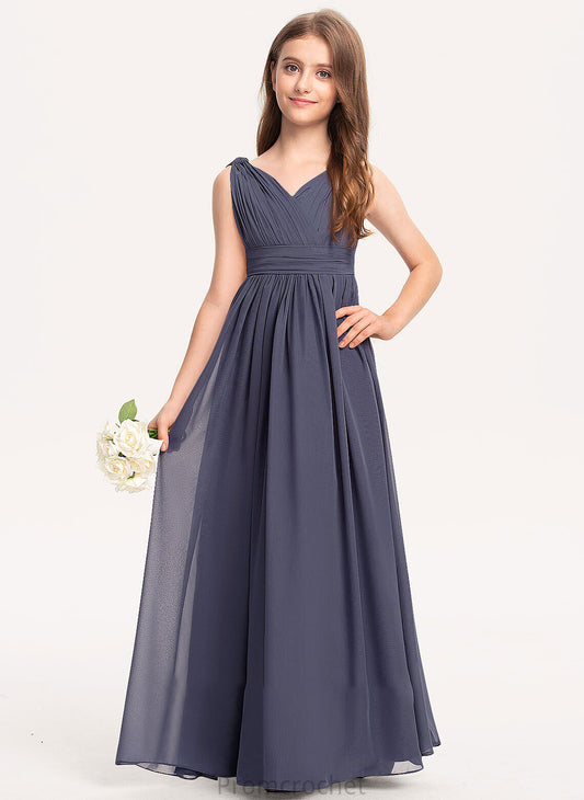 Chiffon Alessandra With V-neck Ruffle Junior Bridesmaid Dresses Floor-Length A-Line