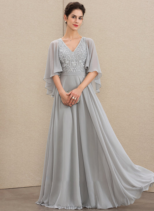 Mother of the Bride Dresses Dress Chiffon the Mother A-Line Lace Floor-Length With V-neck of Bride Beading Sequins Rosie