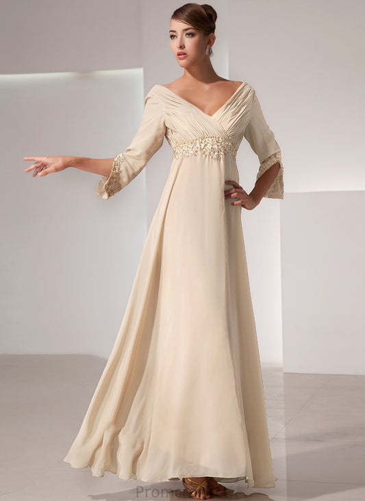 Mother of the Bride Dresses Beading Dress Floor-Length of Bride With V-neck the Ruffle Mother Jacqueline Chiffon Empire