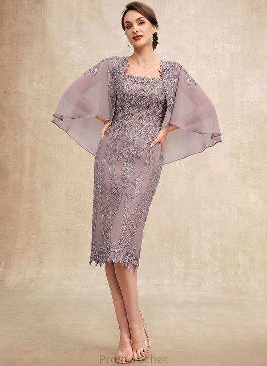 the Mother Sheath/Column of Knee-Length Mother of the Bride Dresses Neckline Dress Bride Bethany Lace Chiffon With Sequins Square