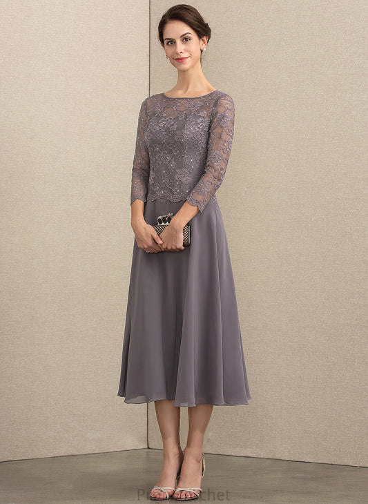 the Sasha Tea-Length Dress Scoop With Mother Chiffon Sequins Mother of the Bride Dresses Neck A-Line of Lace Bride