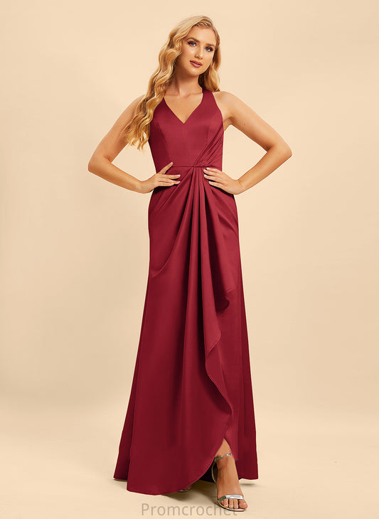 Fabric Ruffle Silhouette SplitFront Floor-Length V-neck Embellishment A-Line Length Neckline Joan Natural Waist Bridesmaid Dresses