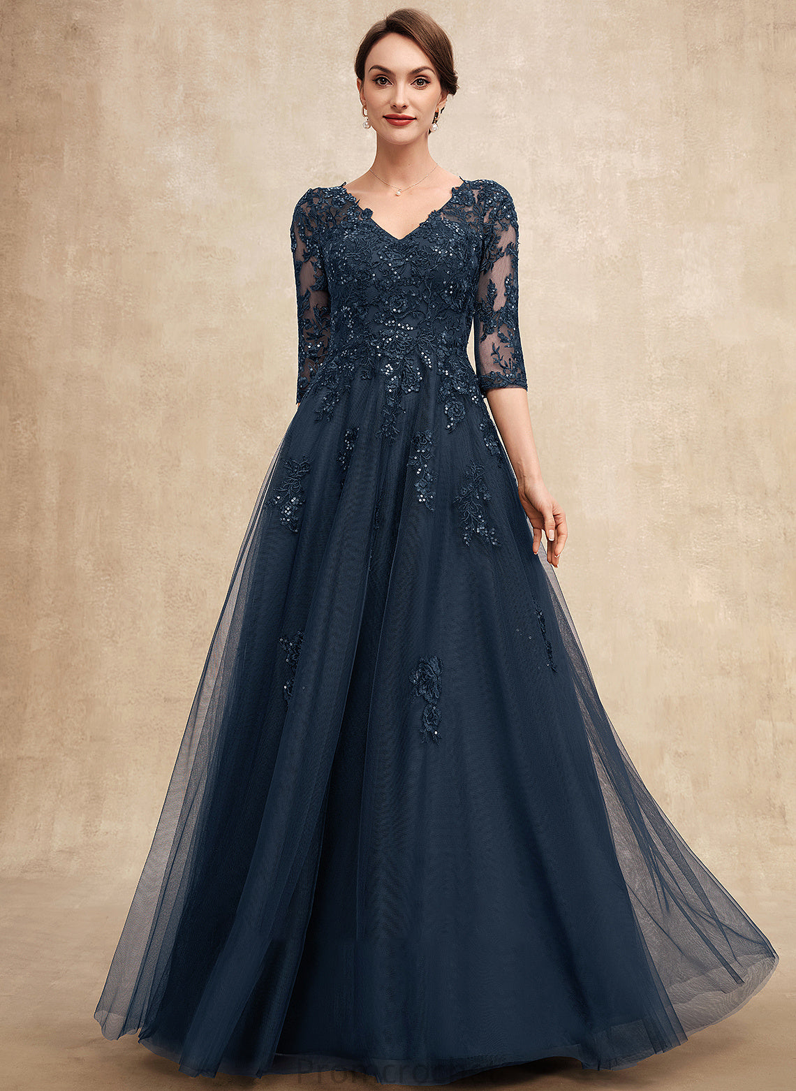 Mother of the Bride Dresses Bride Mother Dress With Tulle the of A-Line Christina Sequins V-neck Floor-Length Lace