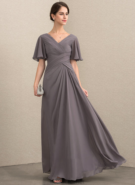 Chiffon Floor-Length Ruffle the Mother A-Line Mother of the Bride Dresses Dress With Bryanna Bride of V-neck