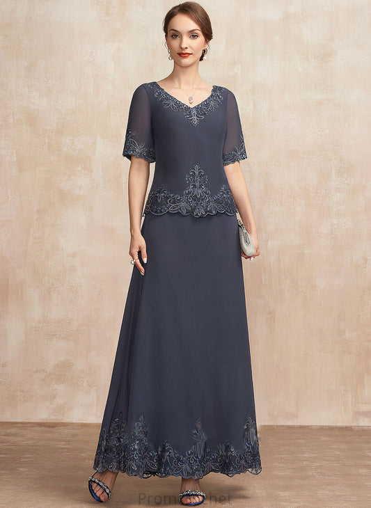 Ankle-Length Dress Mother of the Bride Dresses V-neck Bride A-Line Mckenzie of Chiffon With Sequins the Lace Mother